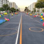 Rua de Lazer no Guará com decorações temáticas de férias e atividades gratuitas em Brasília.