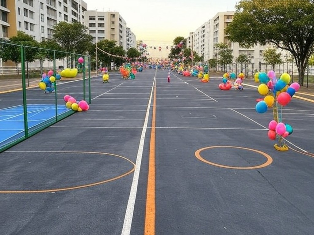 Rua de Lazer no Guará com decorações temáticas de férias e atividades gratuitas em Brasília.