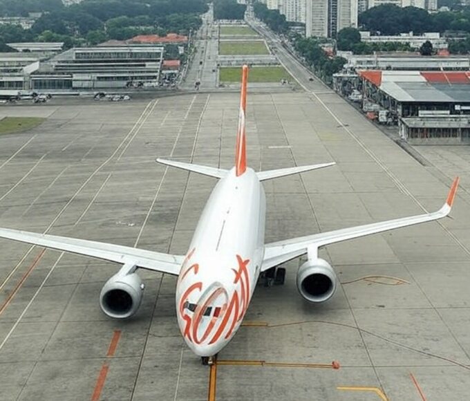 Avião da Gol no Aeroporto de Congonhas em São Paulo, representando a companhia aérea fundada por Constantino Junior.