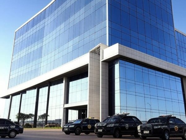 Prédio da Polícia Federal em Brasília com viaturas estacionadas, representando retorno à custódia após negação de prisão domiciliar.