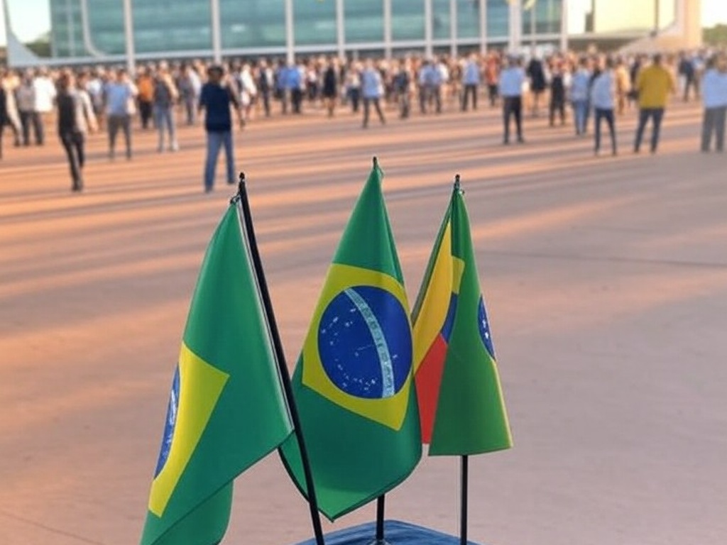 Manifestação em Brasília contra intervenção dos EUA na Venezuela, com bandeiras e arquitetura brasileira.