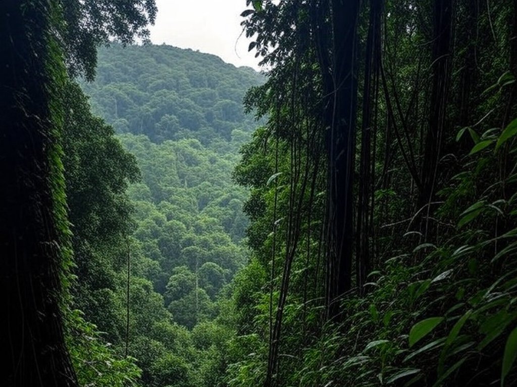Mata densa em Biguaçu, Santa Catarina, onde corpos de jovens mineiros foram encontrados, com vegetação típica da região.