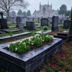 Cemitério europeu com sepultura recente, simbolizando sepultamento de brasileiro morto na Ucrânia.