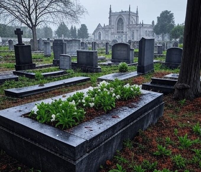 Cemitério europeu com sepultura recente, simbolizando sepultamento de brasileiro morto na Ucrânia.