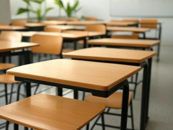 Sala de aula vazia em escola de Brasília, representando projeto Estudamente do Sesc-DF contra ansiedade e estresse em estudantes.