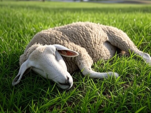 Ovelha morta no gramado do Taguaparque, em Brasília, após ser filmada correndo no Túnel Rei Pelé.