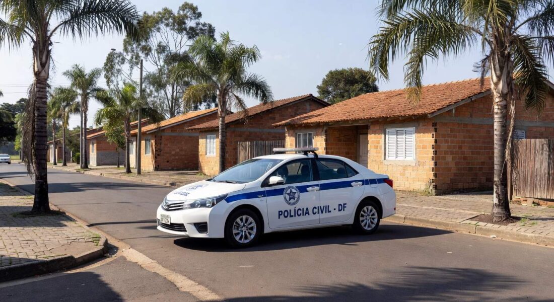 Viatura da Polícia Civil do DF em rua de Sobradinho II, representando prisão por homicídio.