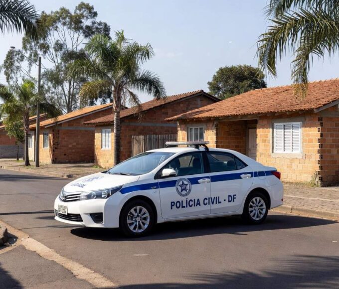 Viatura da Polícia Civil do DF em rua de Sobradinho II, representando prisão por homicídio.