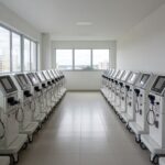 Sala de nefrologia com novas máquinas de hemodiálise no Hospital de Taguatinga, Distrito Federal.