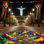 Rua no Rio de Janeiro com confetes e decorações de Carnaval, representando o Programa Vai de Graça com mais de 2 milhões de acessos em 2026.