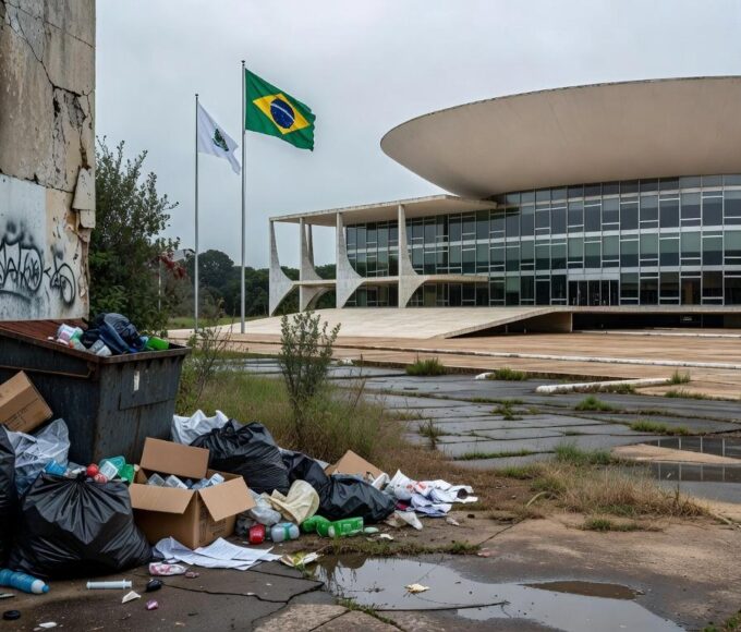 Fachada da CLDF em Brasília com sinais de abandono, representando críticas por inação na saúde.