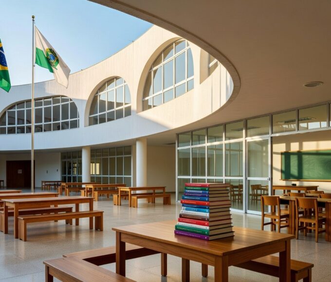 Escola pública em Brasília simbolizando liderança feminina na educação do DF.