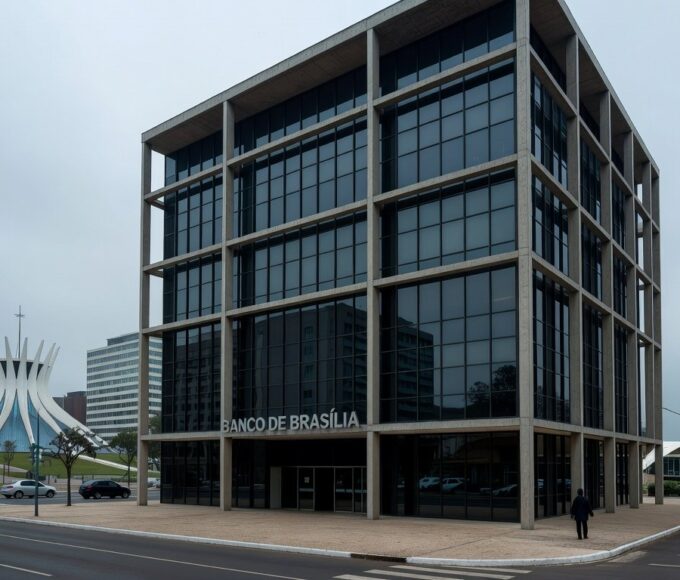 Fachada do edifício do BRB em Brasília, destacando fragilidades na gestão aprovadas pela CCJ da CLDF.