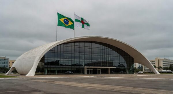 Edifício da CLDF em Brasília durante evento de governança em meio a escândalos e críticas.