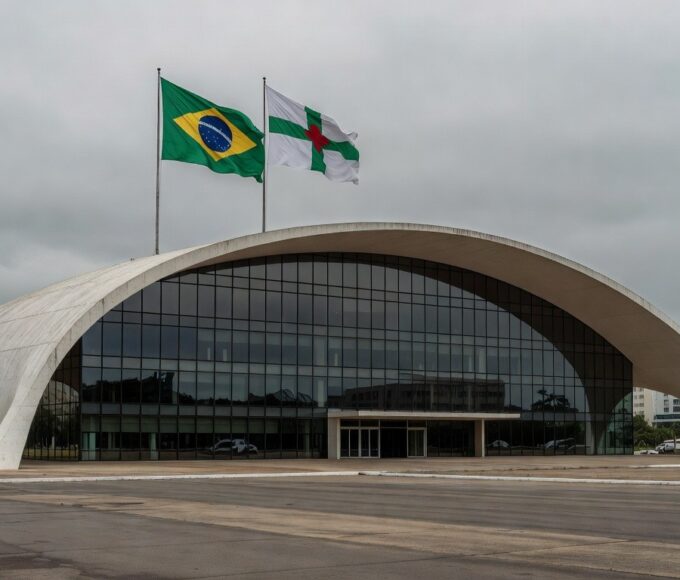 Edifício da CLDF em Brasília durante evento de governança em meio a escândalos e críticas.