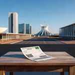 Nota fiscal representando o Programa Nota Legal no DF, com vista da Esplanada dos Ministérios em Brasília.