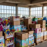 Pilhas de caixas de mercadorias irregulares apreendidas pela Seec-DF na Operação Páscoa em Brasília.